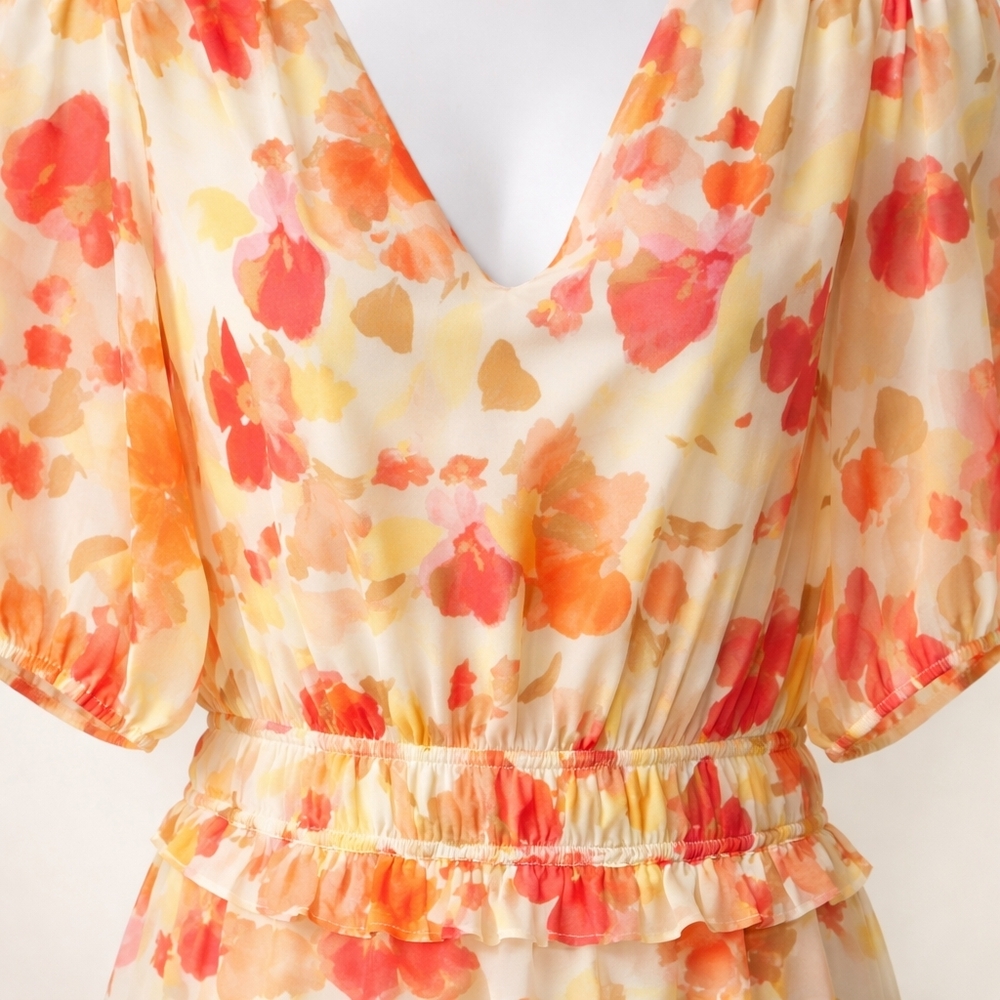 Jessica Howard 14 Plus size  floral chiffon midi dress pockets puff sleeve sheer - Picture 5 of 15